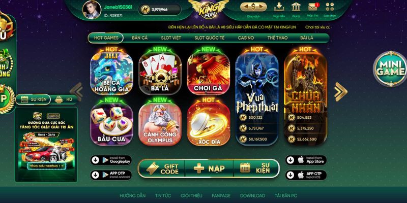 Top game Kingfun cá cược hấp dẫn cho người chơi thỏa sức chọn